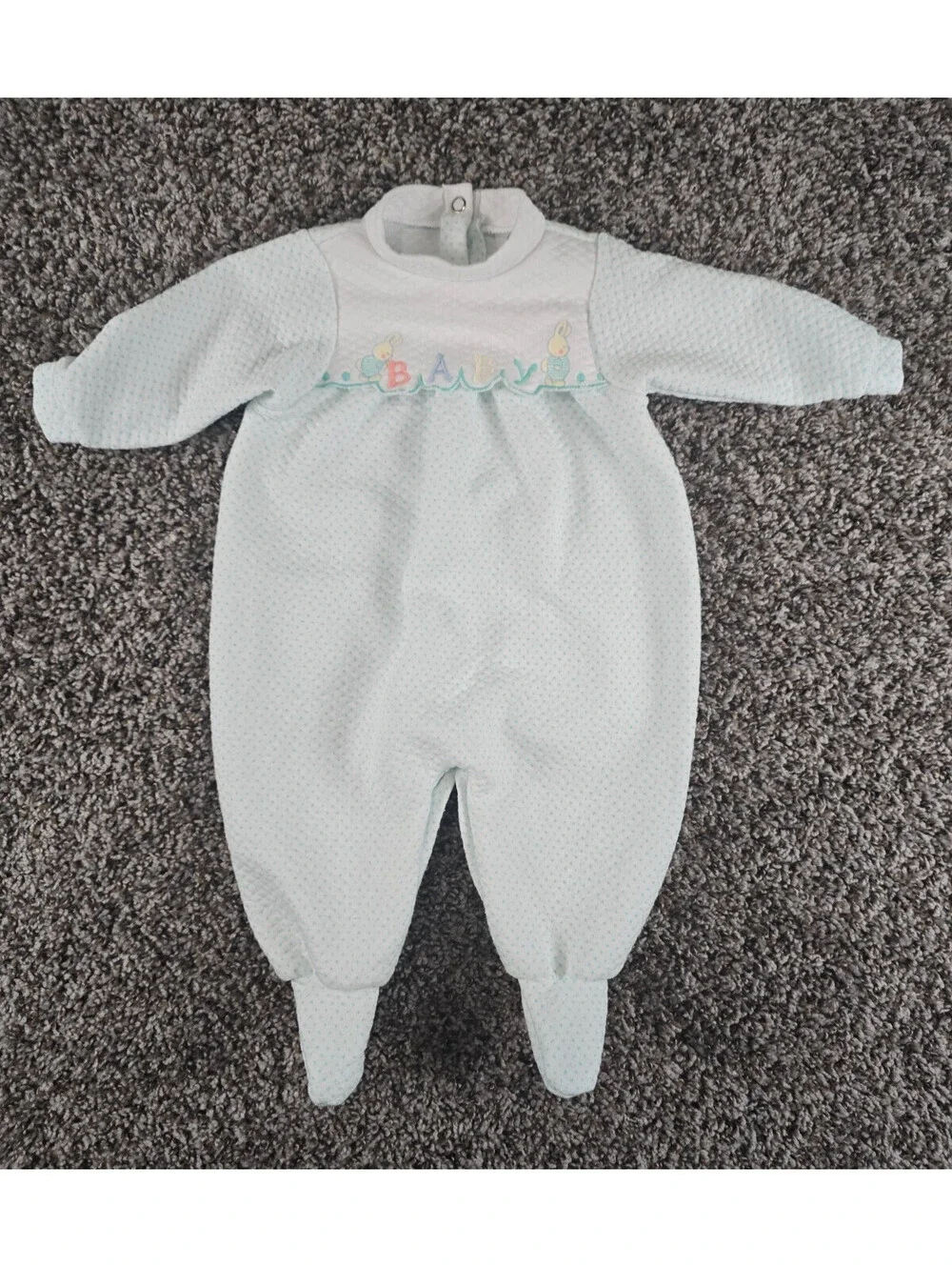 Vtg Carters Sz 3-6M long-sleeved baby footie bubble sleeper White Embroidered
